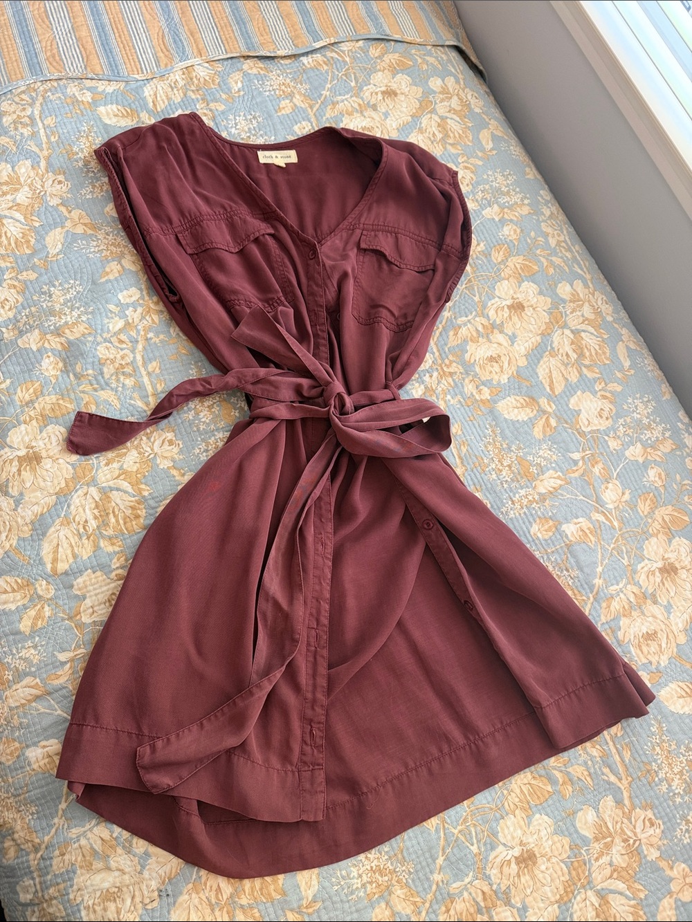 cloth & stone Sleeveless Tie-Waist Mini Dress - Wine